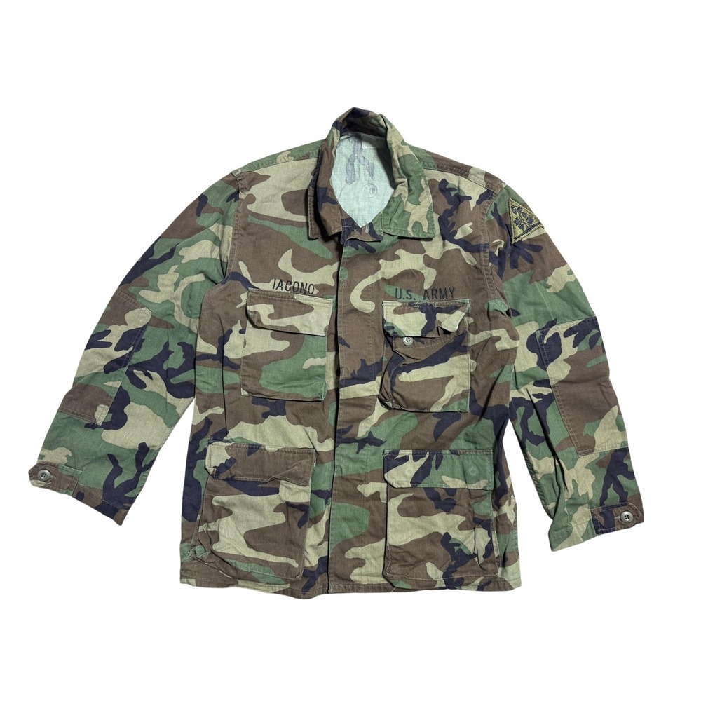 US Army BDU Jacket Mens Medium Regular Woodland Camo Combat Coat Field‎ Patch
